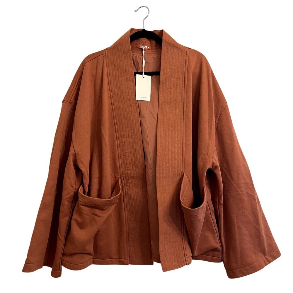 NWT Mindless Women’s Rust Open Front Cotton Knit Jacket Shawl Collar Pockets XL